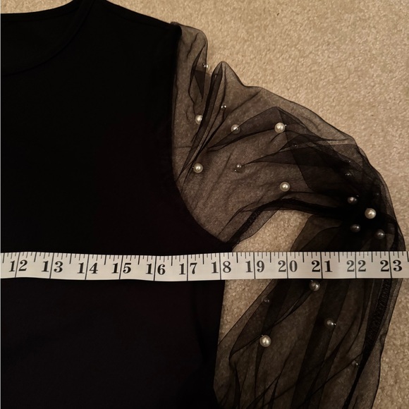 NWOT Black Dress with Sheer Pearl-Embellished Sleeves Size Medium - Picture 4 of 6